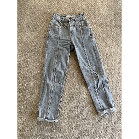 Topshop Denim - Topshop Bleach Yoke Panel Mom Tapered Jeans High-Rise